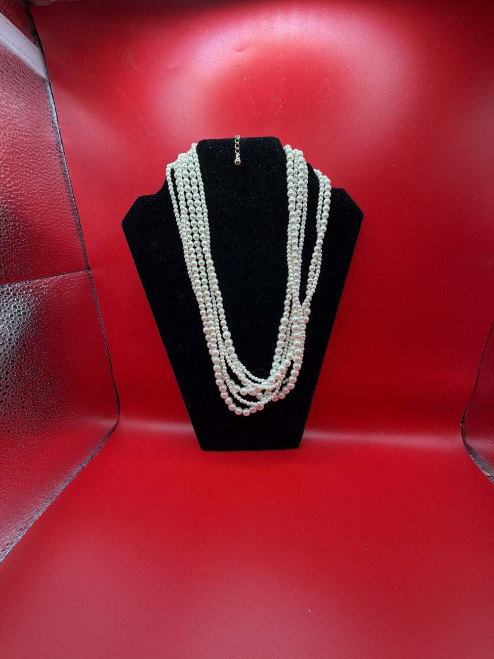 SHB Six Strand Multi-Layer Faux Pearl Necklace White Glass